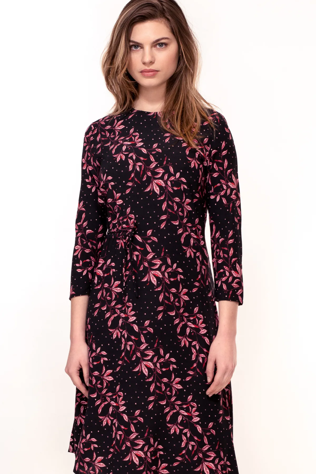 Azalea Dress in Pink Leaf Print
