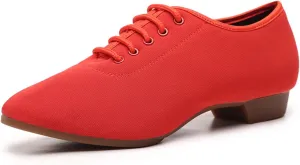 Ballroom Dance Shoes Women Soft Sole Low Heel Casual Breathable Comfortable Training Practice Dance Shoes Performance Party Dance Shoes (Color : Red, Size : 8.5)