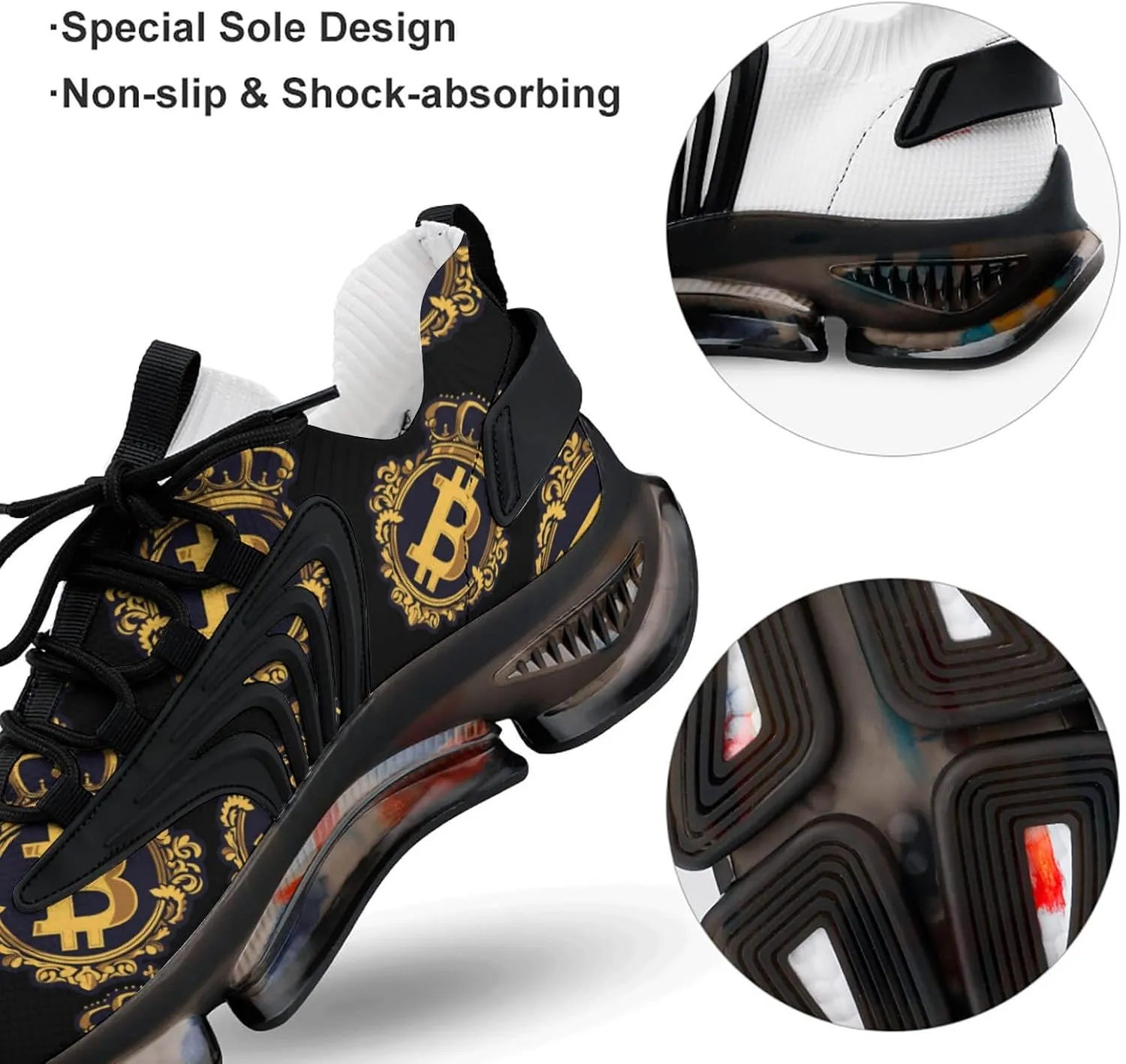 Bitcoin King Men's Athletic Running Shoes Breathable Walking Sport Sneakers