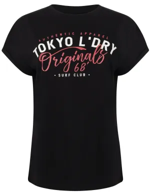 Bundi Cotton T-Shirt with Turn-Up Sleeves In Jet Black - Tokyo Laundry