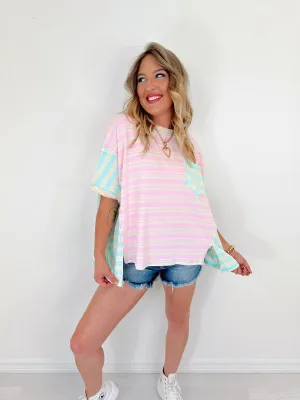 Callie Striped Colorblock Top - Pink