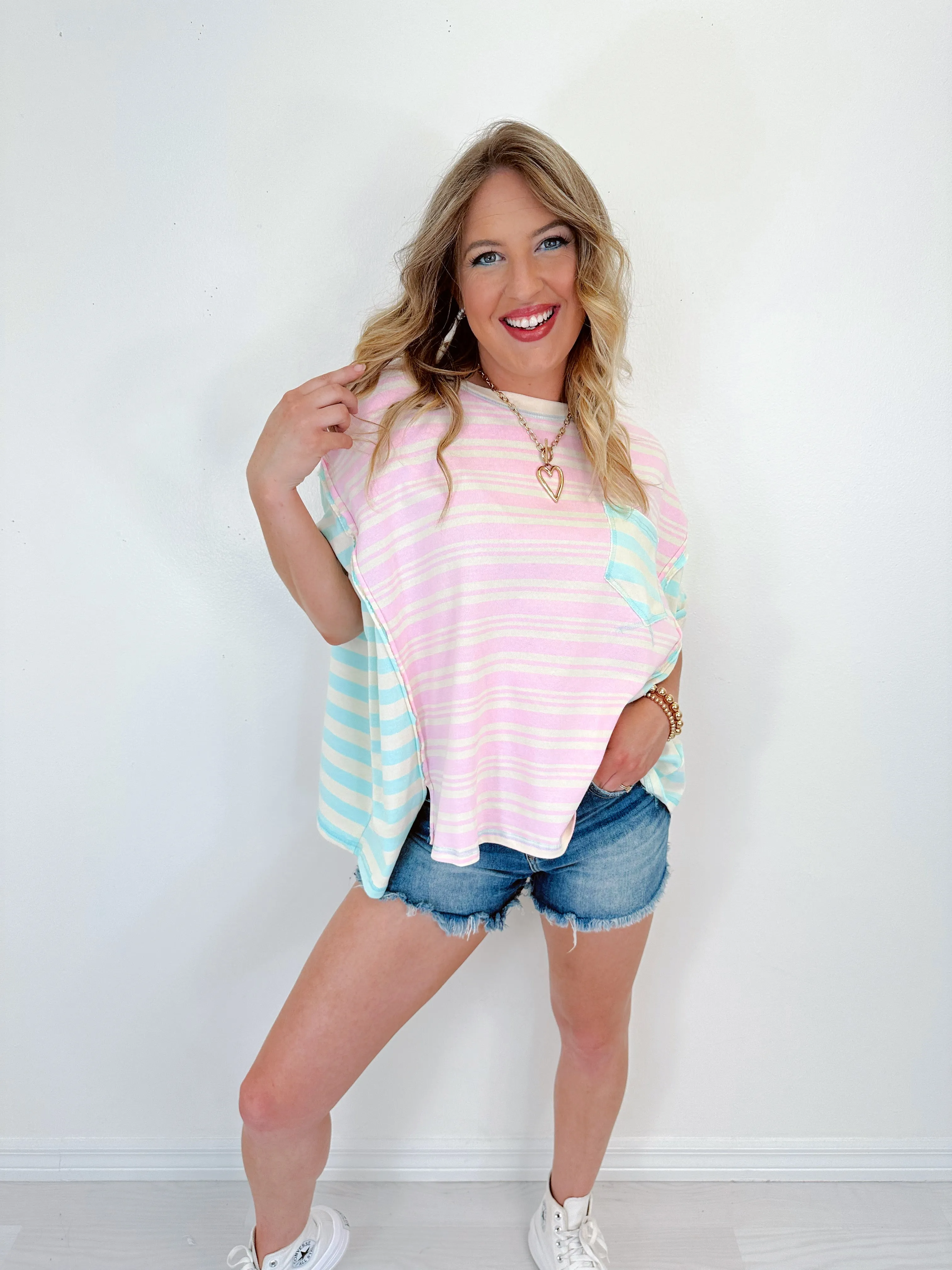 Callie Striped Colorblock Top - Pink