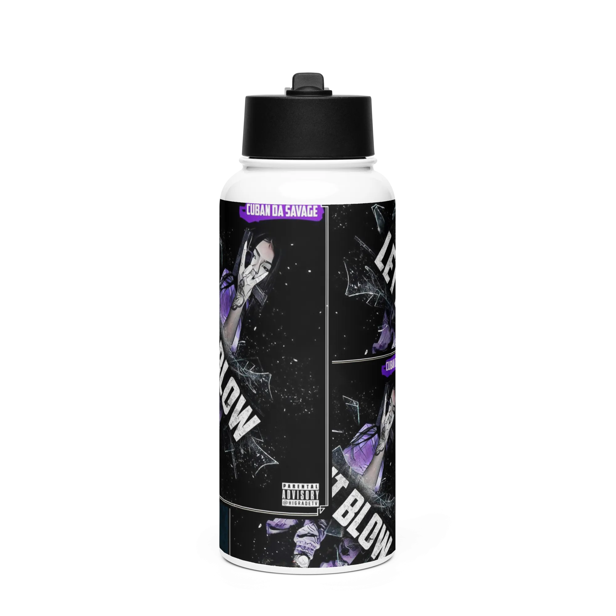 Cuban Stainless steel water bottle with a straw lid