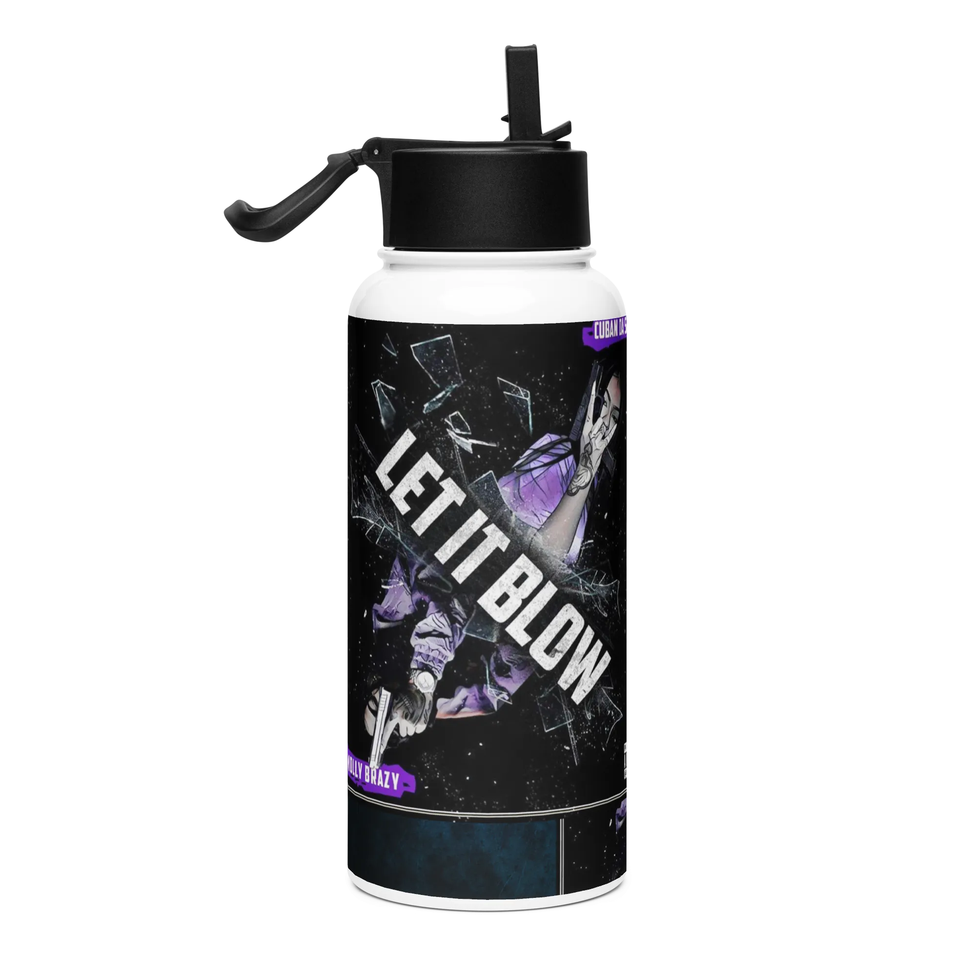 Cuban Stainless steel water bottle with a straw lid