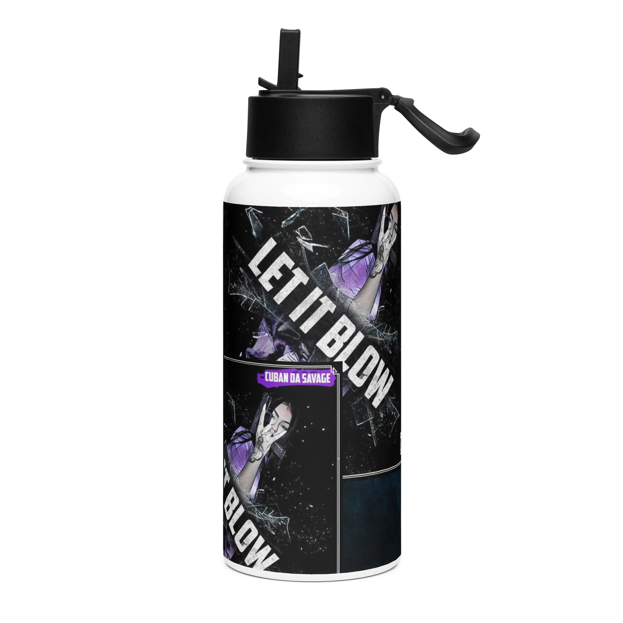 Cuban Stainless steel water bottle with a straw lid