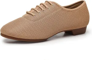 Dance Shoes for Women Low Heel Mesh Breathable Comfortable Latin Dance Shoes Casual Lightweight Lace Up Ballroom Dance Pratice Shoes (Color : Brown, Size : 8)