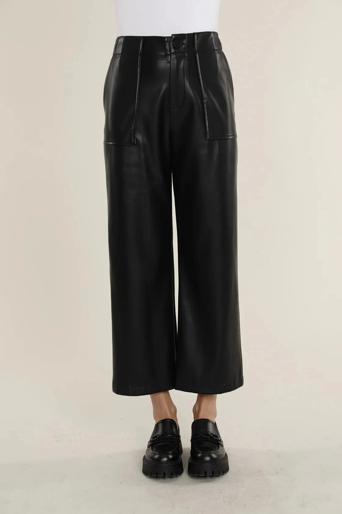 Faux Leather Wide Leg Pants