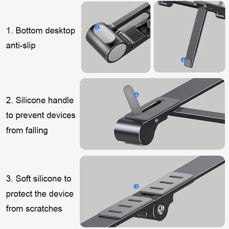 Foldable Aluminum 3-in-1 Phone Tablet Stand - Portable Storage