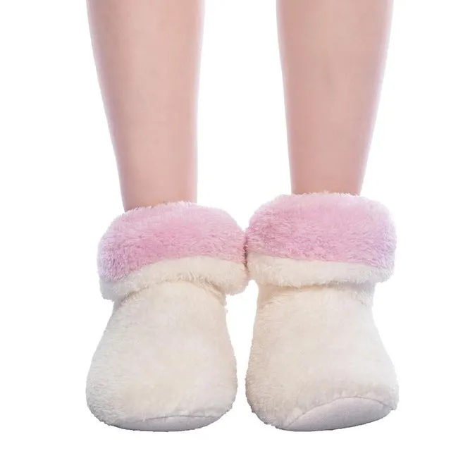 FRALOSHA Women Plush Home Shoes Christmas Slippers Coral Fleece Indoor Floor Sock Winter Foot Warmer  Soft bottom slippers
