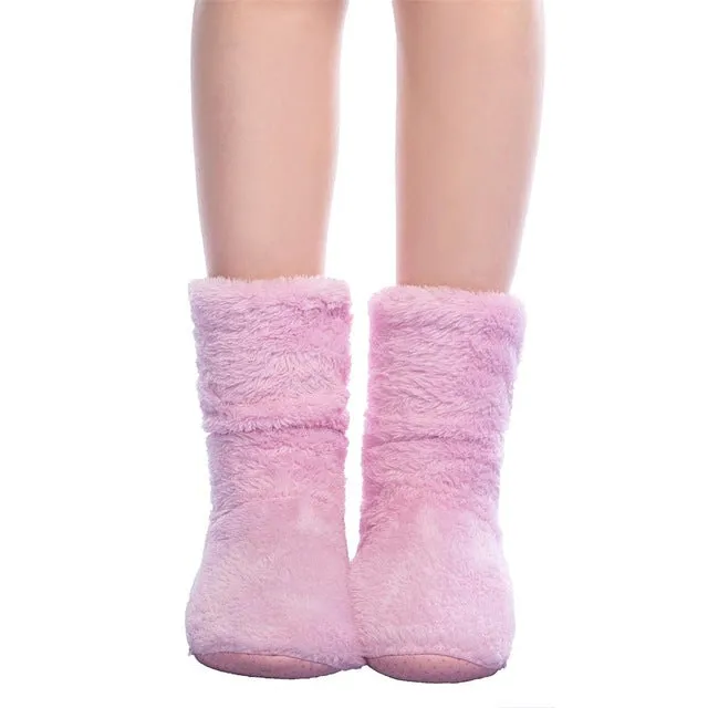 FRALOSHA Women Plush Home Shoes Christmas Slippers Coral Fleece Indoor Floor Sock Winter Foot Warmer  Soft bottom slippers