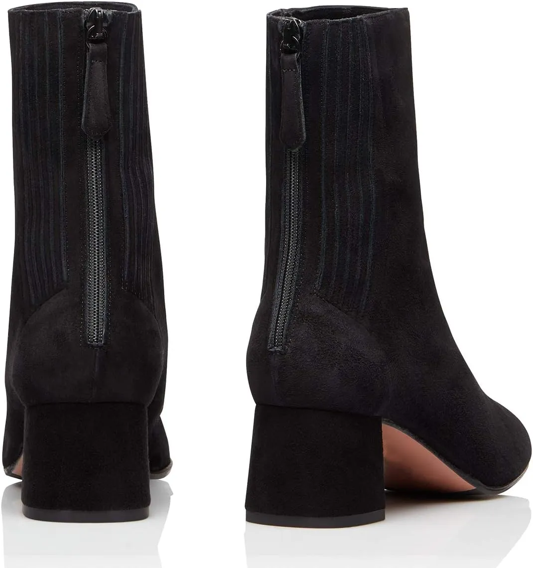 FSJ Women Classic Round Toe Low Chunky Block Heel Ankle Boots Trendy Back Zipper Winter Booties Suede Party Dress Shoes Size 4-15 US