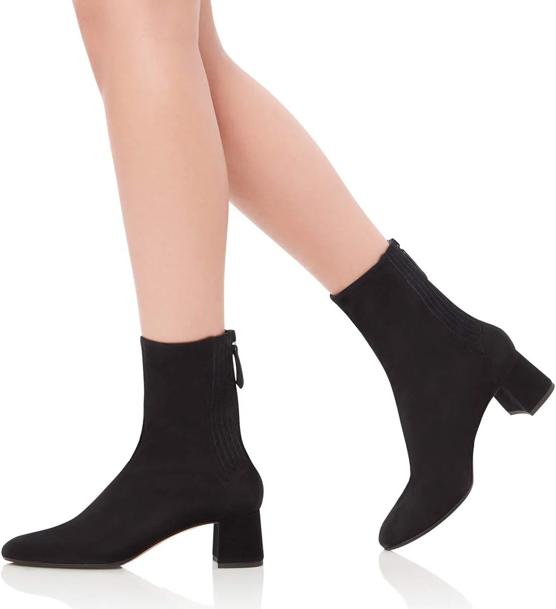 FSJ Women Classic Round Toe Low Chunky Block Heel Ankle Boots Trendy Back Zipper Winter Booties Suede Party Dress Shoes Size 4-15 US