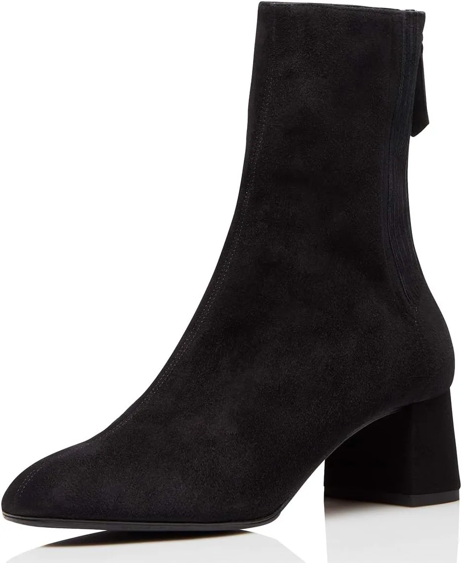 FSJ Women Classic Round Toe Low Chunky Block Heel Ankle Boots Trendy Back Zipper Winter Booties Suede Party Dress Shoes Size 4-15 US