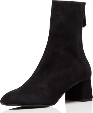 FSJ Women Classic Round Toe Low Chunky Block Heel Ankle Boots Trendy Back Zipper Winter Booties Suede Party Dress Shoes Size 4-15 US