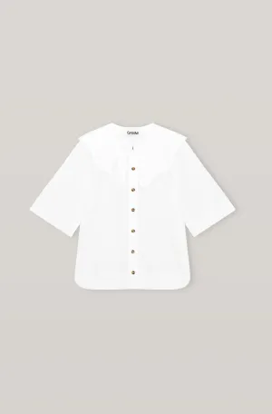 GANNI F6339 Cotton Poplin Collared Shirt in White