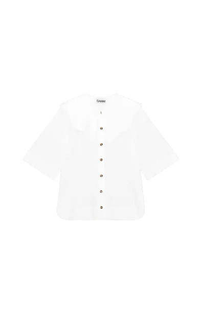 GANNI F6339 Cotton Poplin Collared Shirt in White