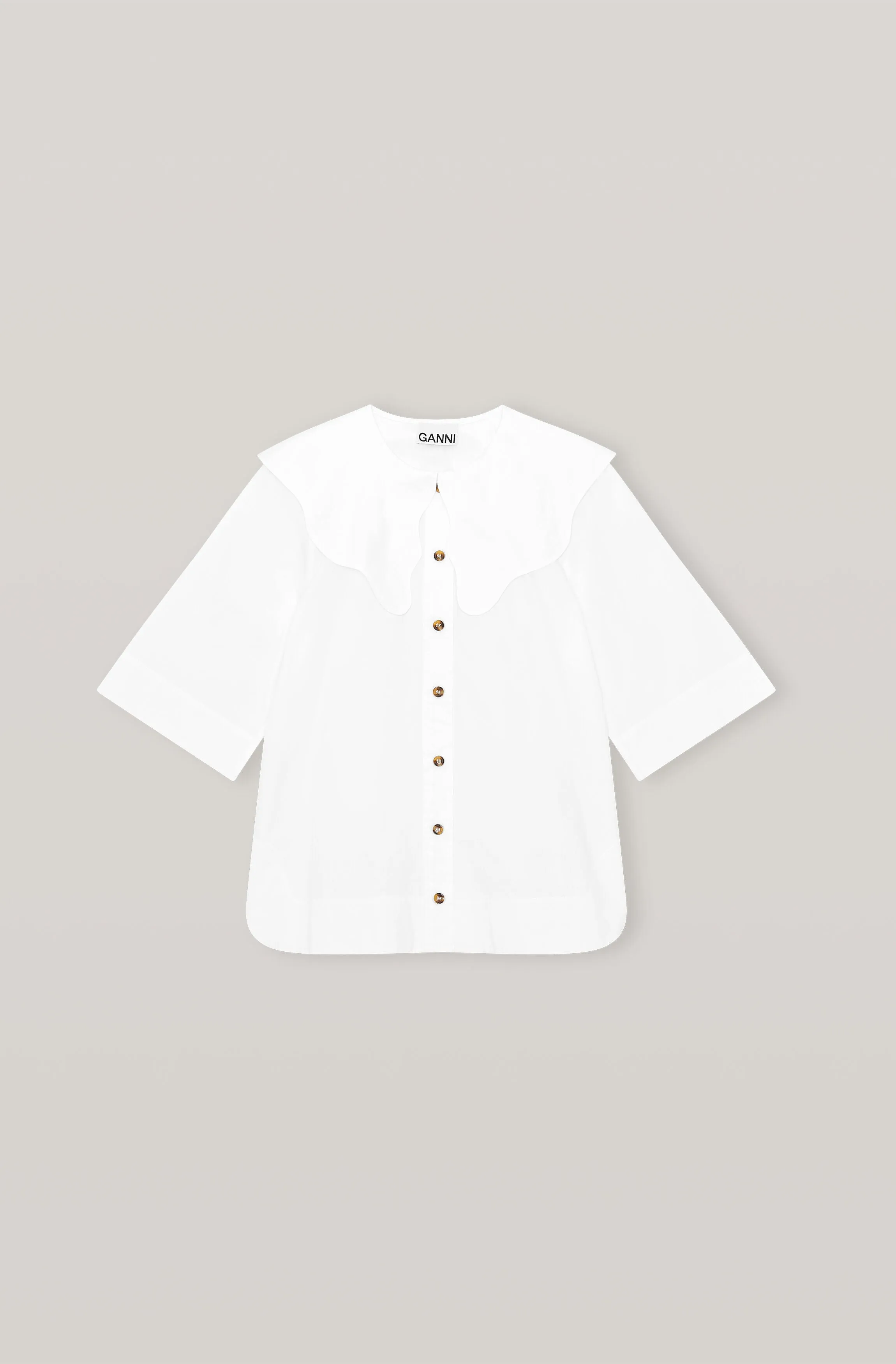 GANNI F6339 Cotton Poplin Collared Shirt in White