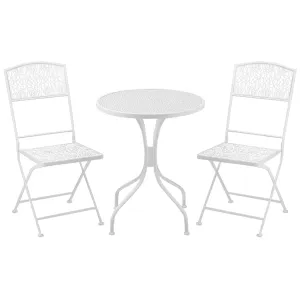 Garden Bistro Set for 2 with Folding Chairs and Round Table Metal Balcony Furniture for Outdoor Indoor Use White
