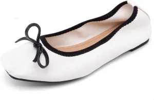 Gicoiz Foldable Flats Womens Square Toe Bowtie Ballerina Slippers