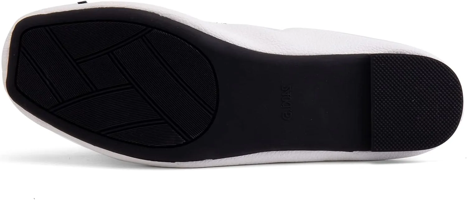 Gicoiz Foldable Flats Womens Square Toe Bowtie Ballerina Slippers