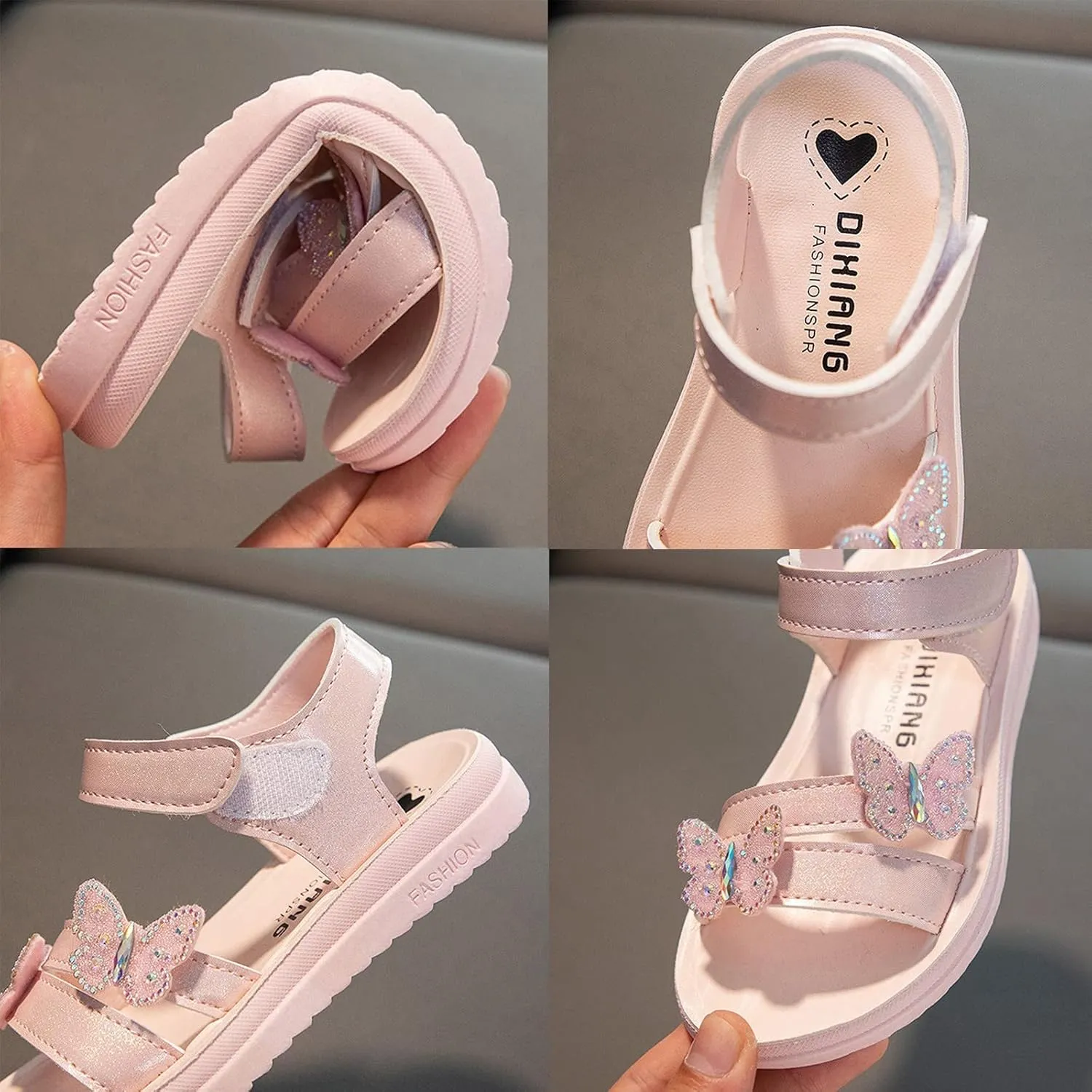 Girls Glitter Butterfly Sandals Summer Open Toe Flat Kids Sparkly Princess Shoes Cute Non Slip Outdoor Strap Soft