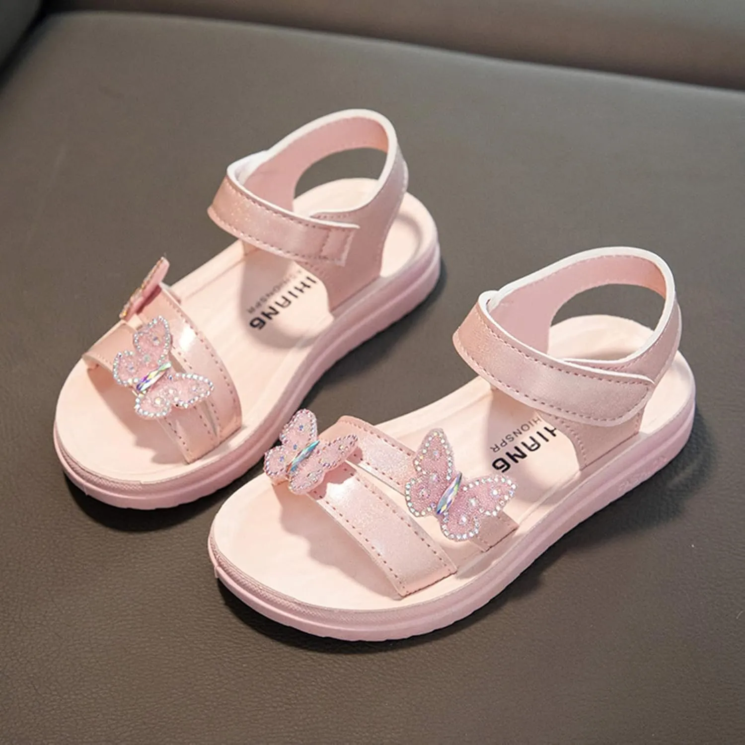Girls Glitter Butterfly Sandals Summer Open Toe Flat Kids Sparkly Princess Shoes Cute Non Slip Outdoor Strap Soft