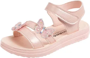 Girls Glitter Butterfly Sandals Summer Open Toe Flat Kids Sparkly Princess Shoes Cute Non Slip Outdoor Strap Soft