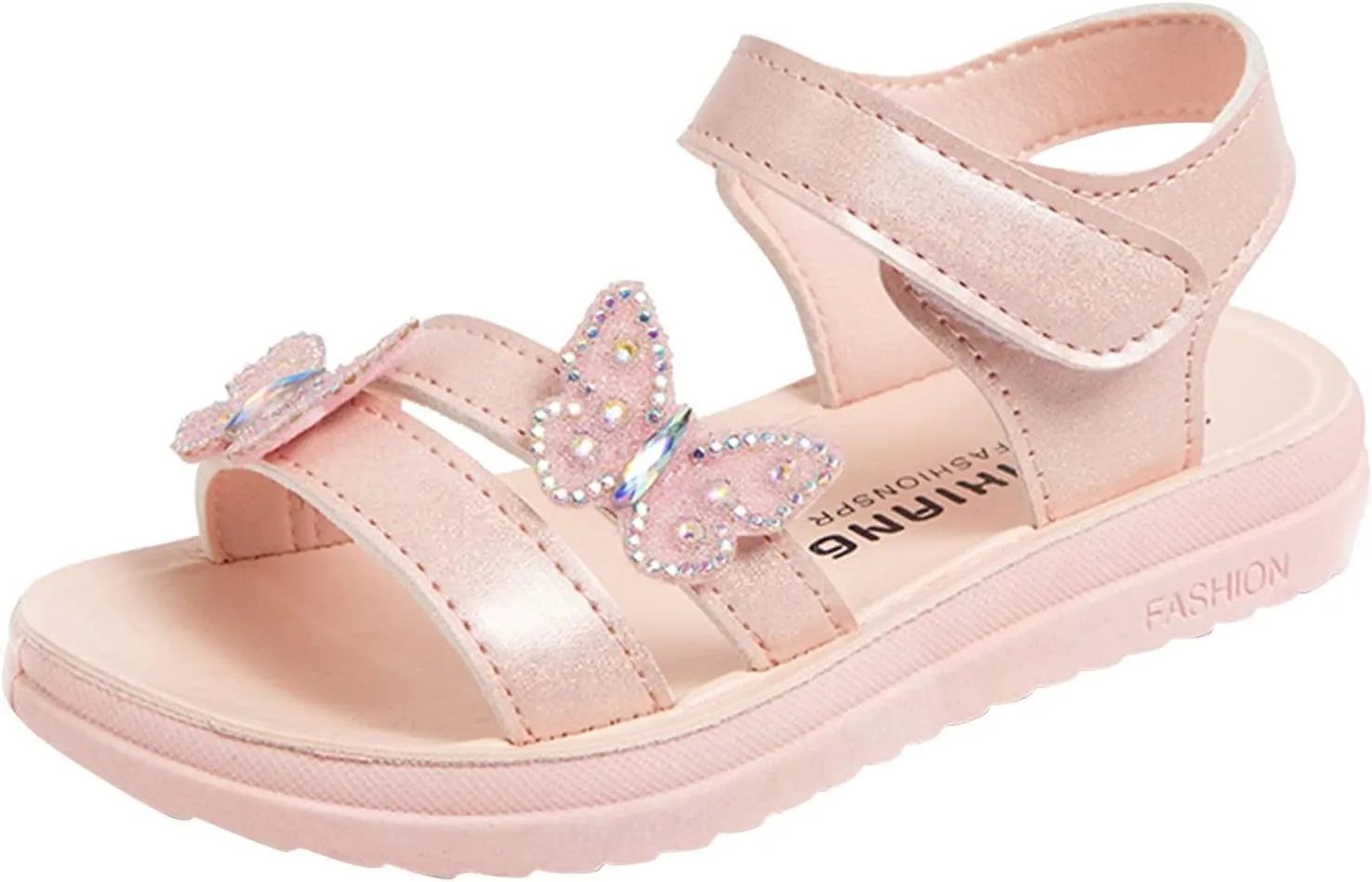 Girls Glitter Butterfly Sandals Summer Open Toe Flat Kids Sparkly Princess Shoes Cute Non Slip Outdoor Strap Soft