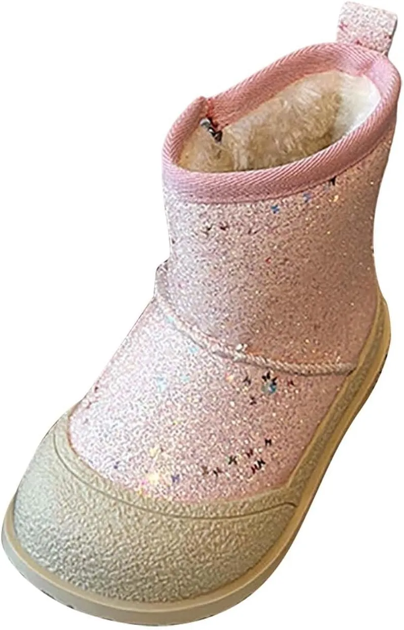Girls Glitter Snow Boots Kids Warm Fleece Plush Winter Sequin Comfy Cute Outdoor parkle Snow Boots Toddler Girl 7