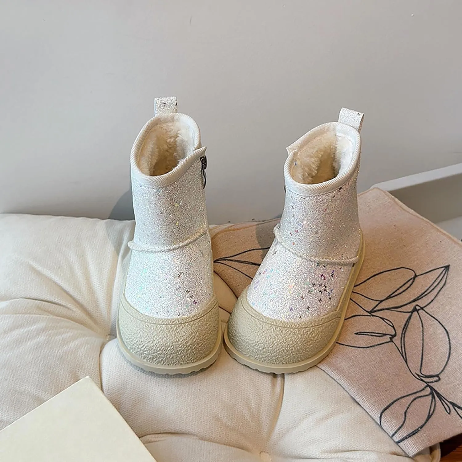 Girls Glitter Snow Boots Kids Warm Fleece Plush Winter Sequin Comfy Cute Outdoor parkle Snow Boots Toddler Girl 7