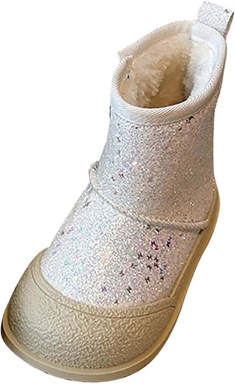Girls Glitter Snow Boots Kids Warm Fleece Plush Winter Sequin Comfy Cute Outdoor parkle Snow Boots Toddler Girl 7