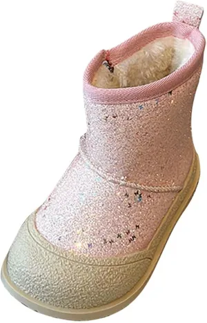 Girls Glitter Snow Boots Kids Warm Fleece Plush Winter Sequin Comfy Cute Outdoor parkle Snow Boots Toddler Girl 7