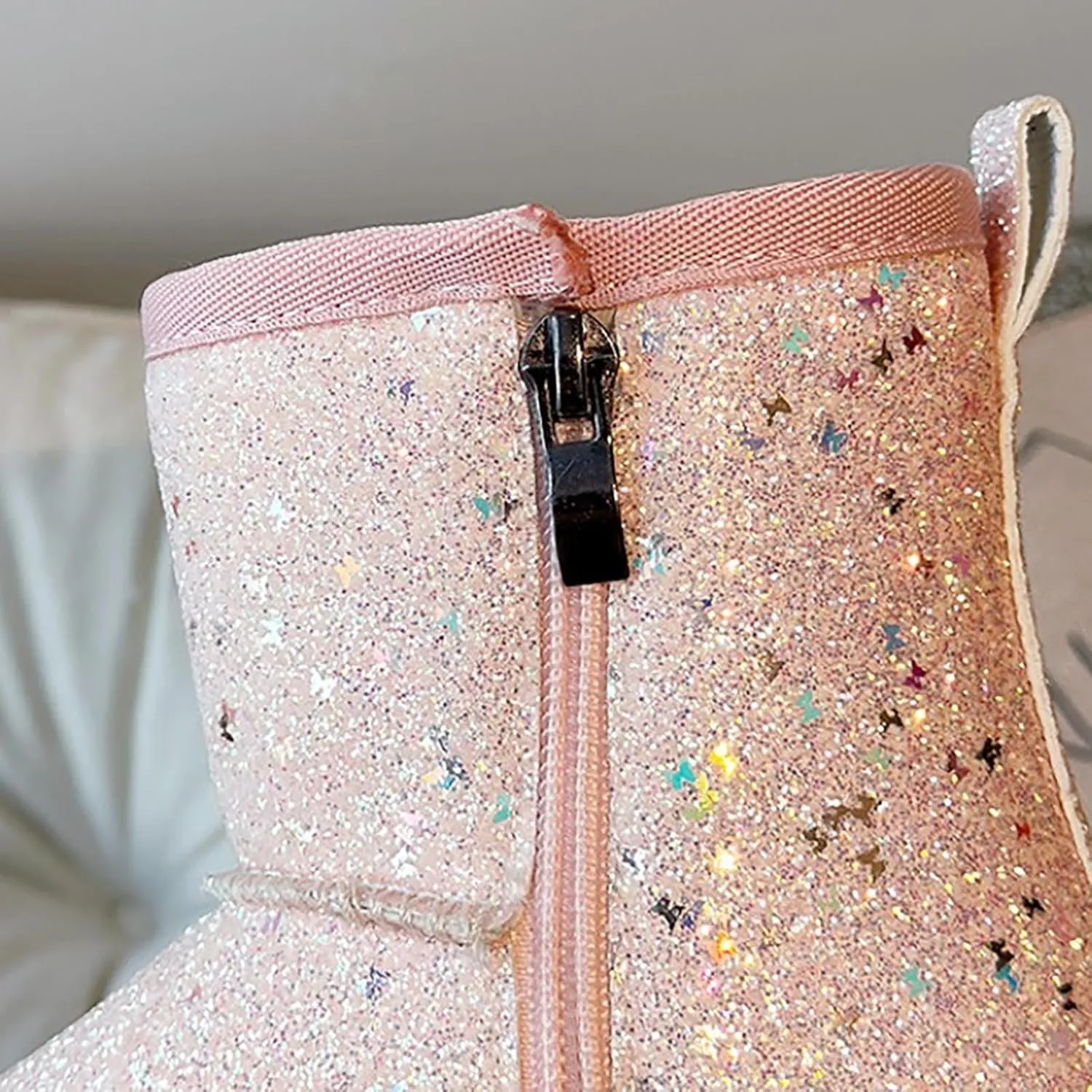 Girls Glitter Snow Boots Kids Warm Fleece Plush Winter Sequin Comfy Cute Outdoor parkle Snow Boots Toddler Girl 7
