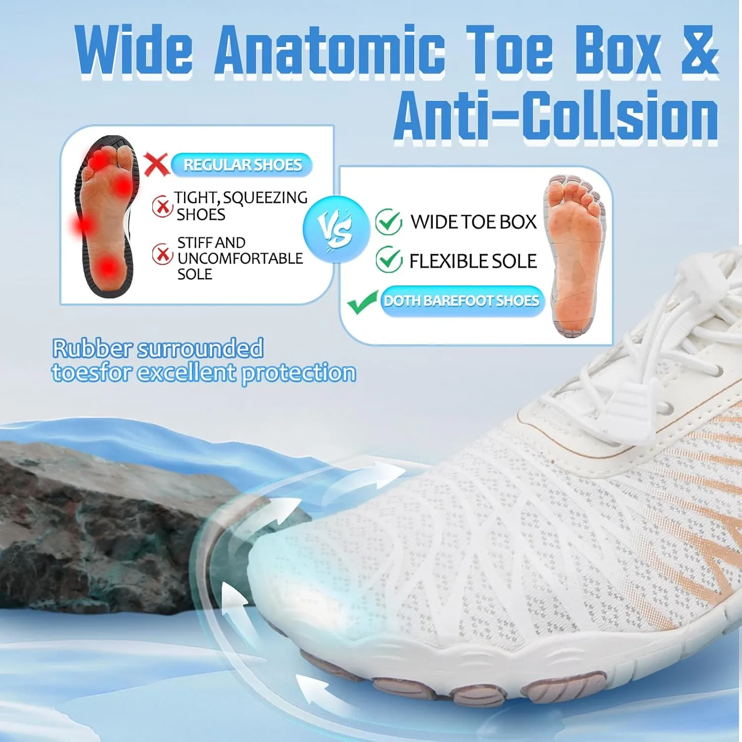 Grounded Footwear for Women Men, Quick Dry Hike Barefoot Shoes, Comfortable Non-Slip Wide Toe Box Water Beach Shoes