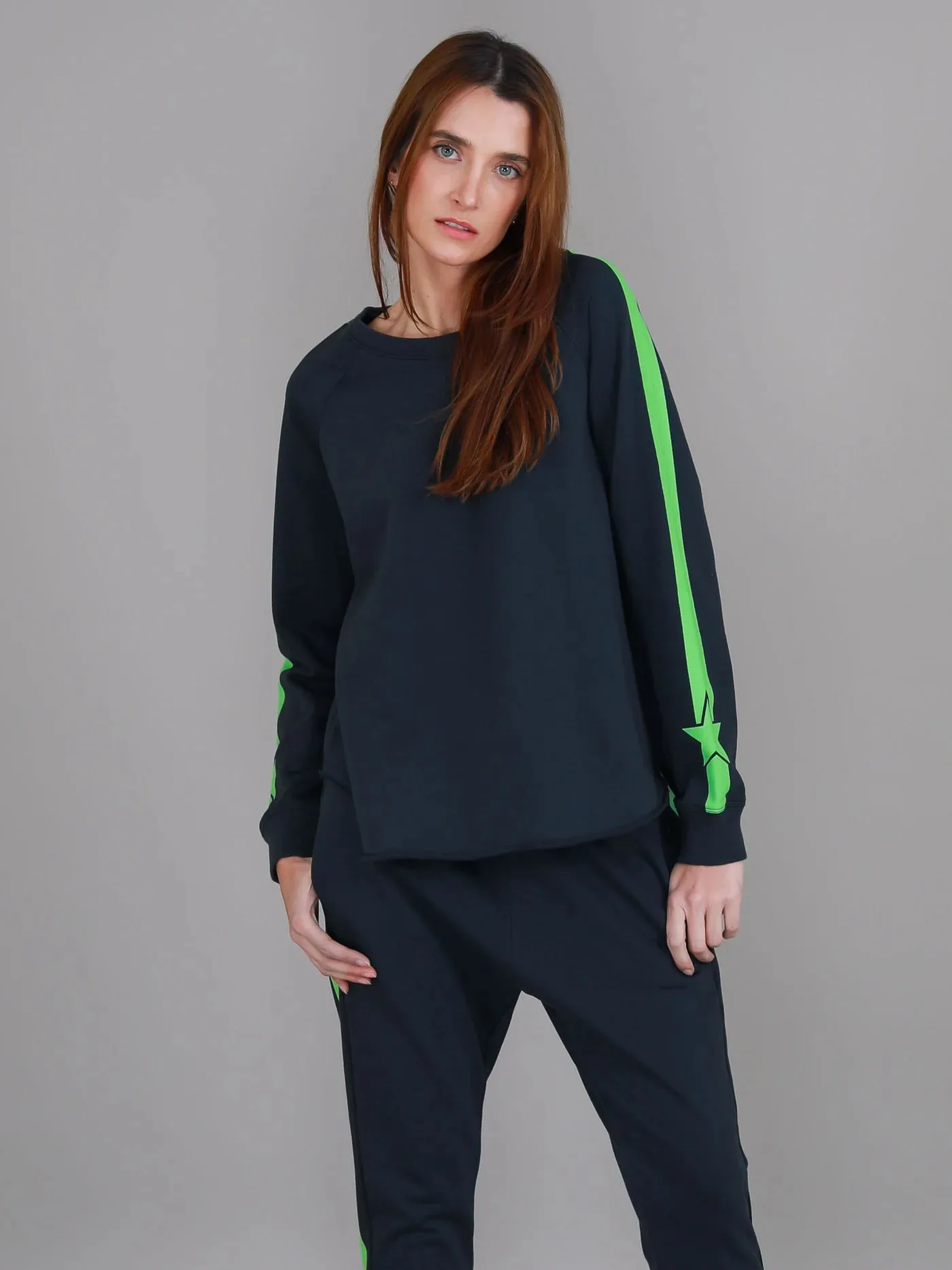 Hampton Panel Star Sweater - Ink Blue with Green Stripe