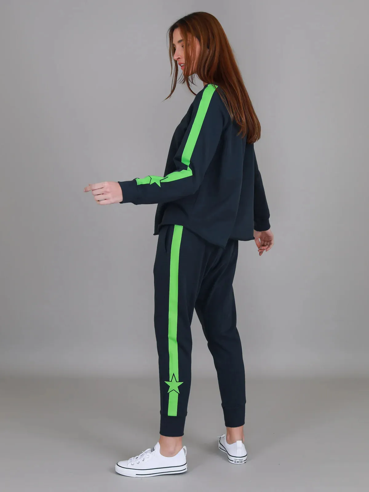 Hampton Panel Star Sweater - Ink Blue with Green Stripe
