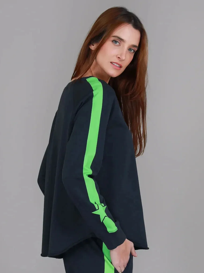 Hampton Panel Star Sweater - Ink Blue with Green Stripe