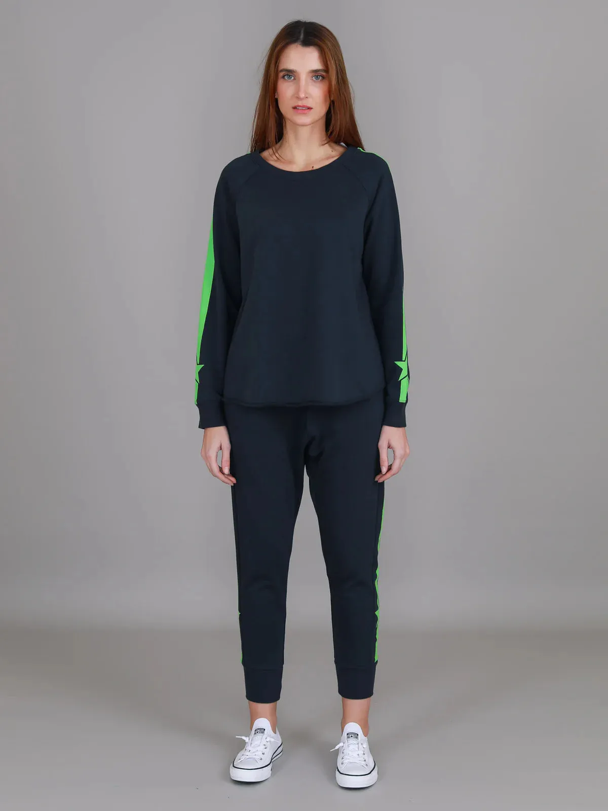 Hampton Panel Star Sweater - Ink Blue with Green Stripe