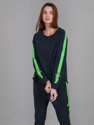 Hampton Panel Star Sweater - Ink Blue with Green Stripe