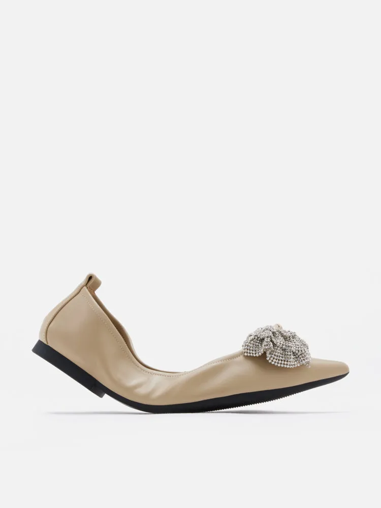 Inez Crystal Embellished Bow Foldable Flats