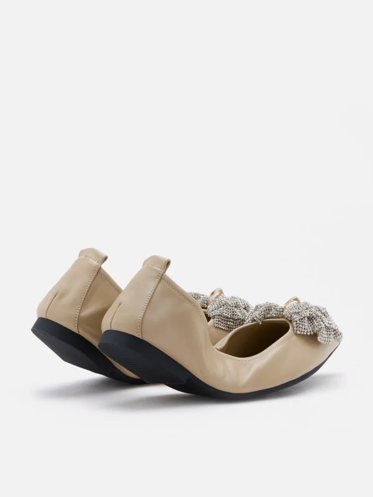 Inez Crystal Embellished Bow Foldable Flats