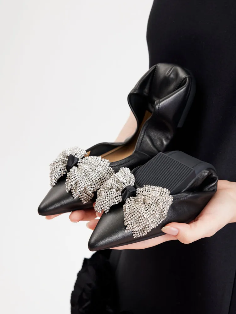 Inez Crystal Embellished Bow Foldable Flats