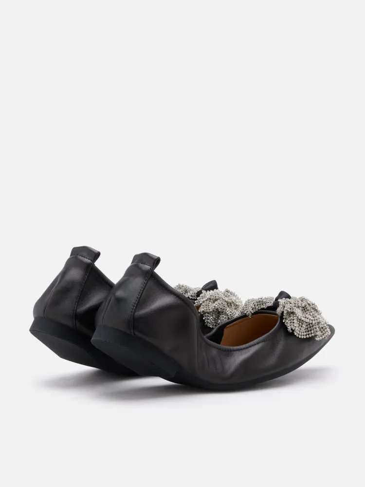 Inez Crystal Embellished Bow Foldable Flats