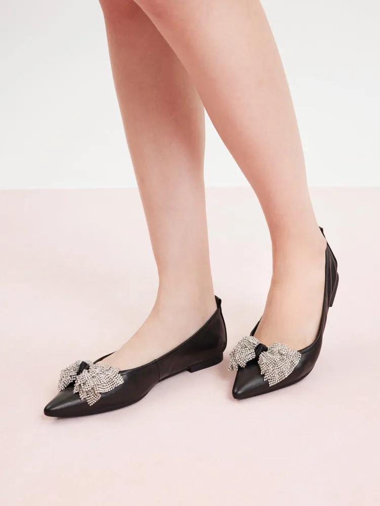 Inez Crystal Embellished Bow Foldable Flats