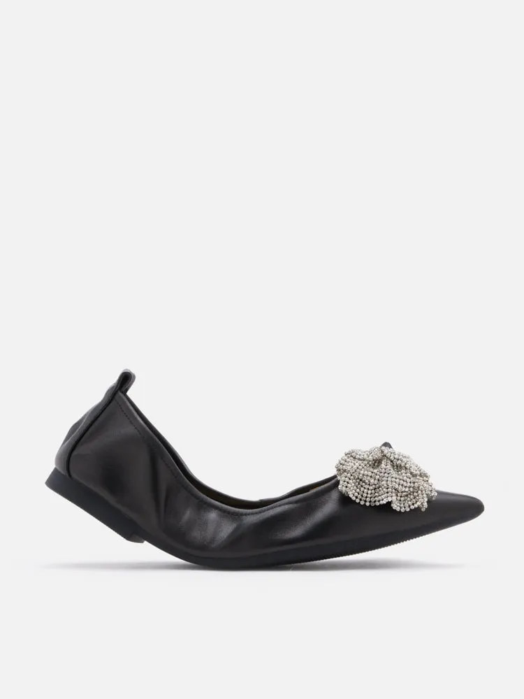 Inez Crystal Embellished Bow Foldable Flats