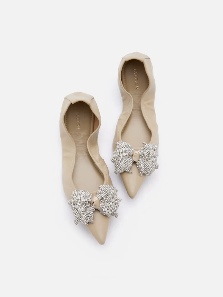 Inez Crystal Embellished Bow Foldable Flats