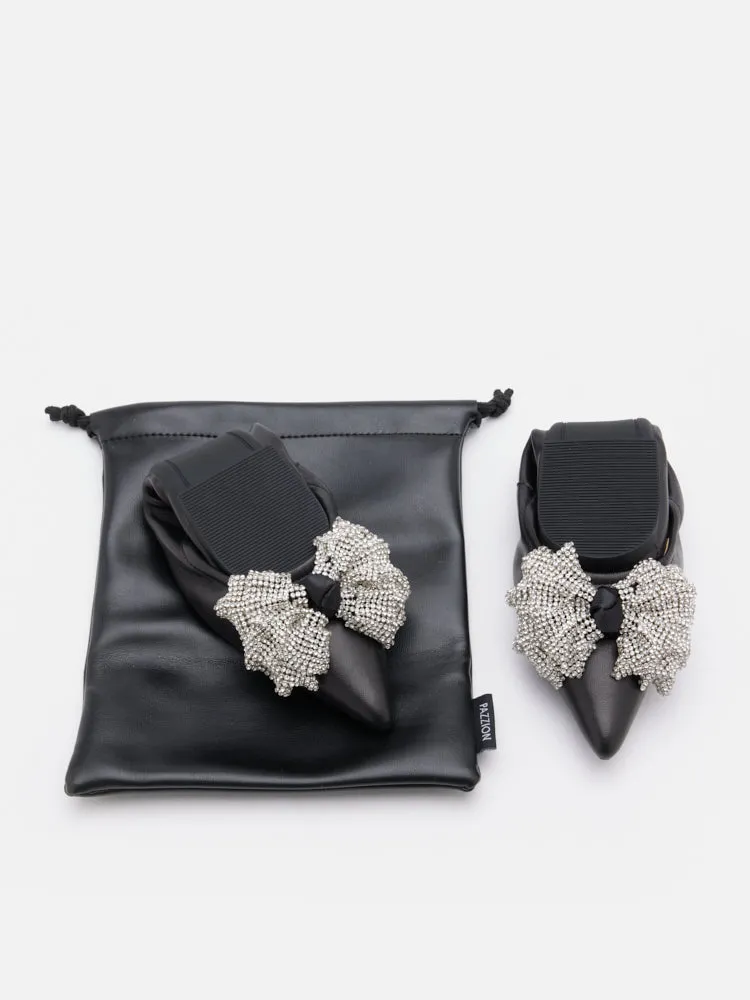 Inez Crystal Embellished Bow Foldable Flats