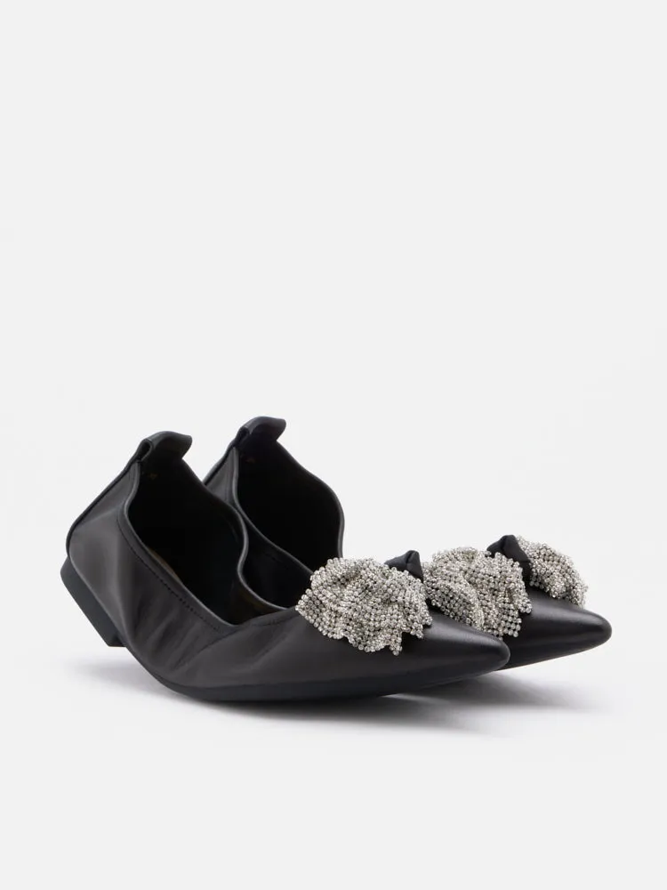 Inez Crystal Embellished Bow Foldable Flats