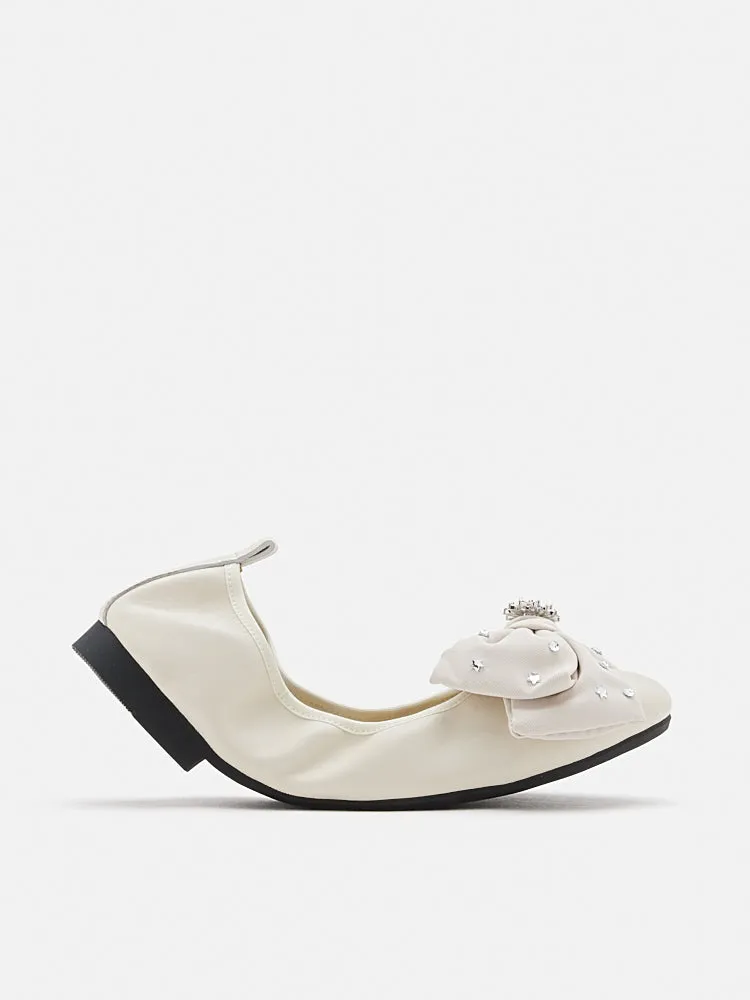 Ivy Crystal Embellished Bow Foldable Flats