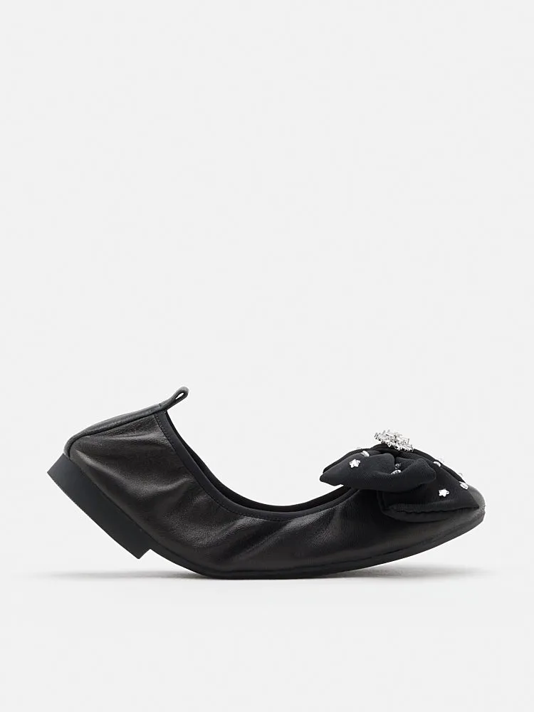 Ivy Crystal Embellished Bow Foldable Flats